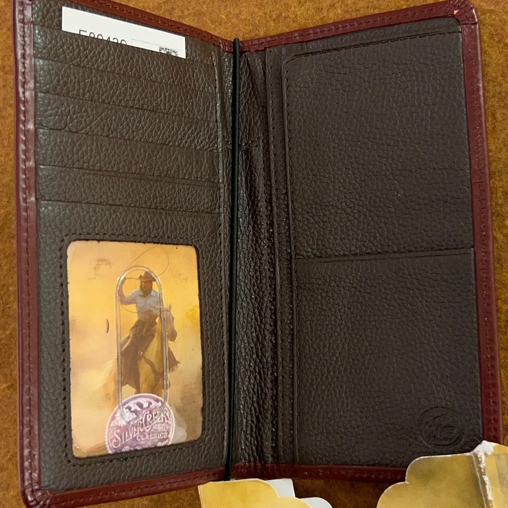 Silver Creek Mens OS Brown Leather Western Longhorn Concho Checkbook Wallet New